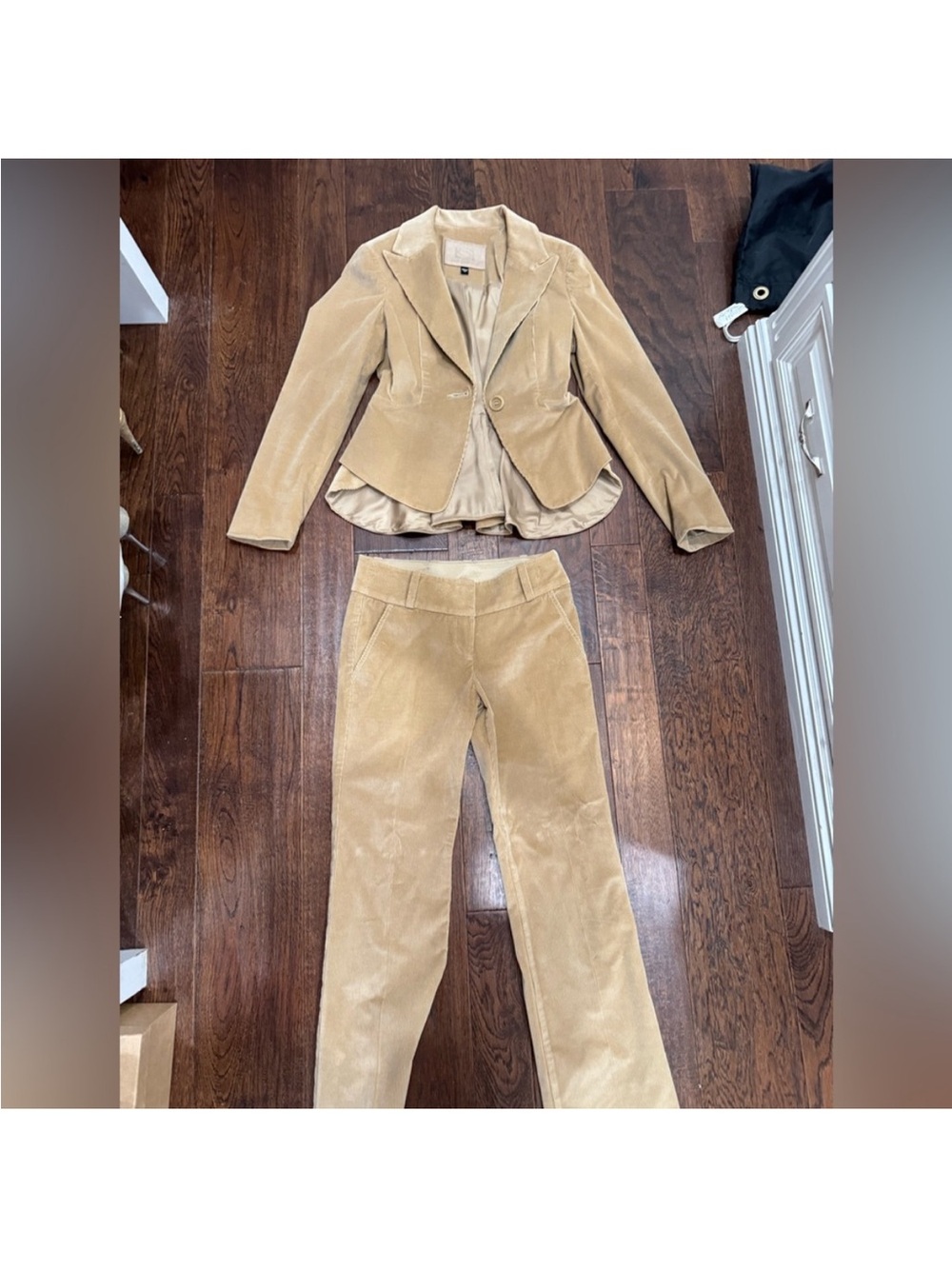 Bebe Peplum Beige Corduroy Blazer & Pants Set.